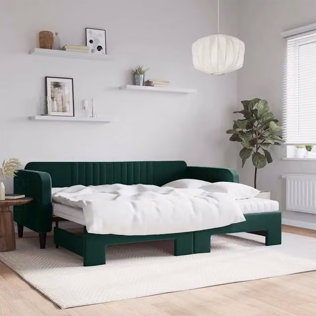 Divano Letto Estraibile vidaXL in Velluto Verde con Cassetto per Materasso 90x200 cm