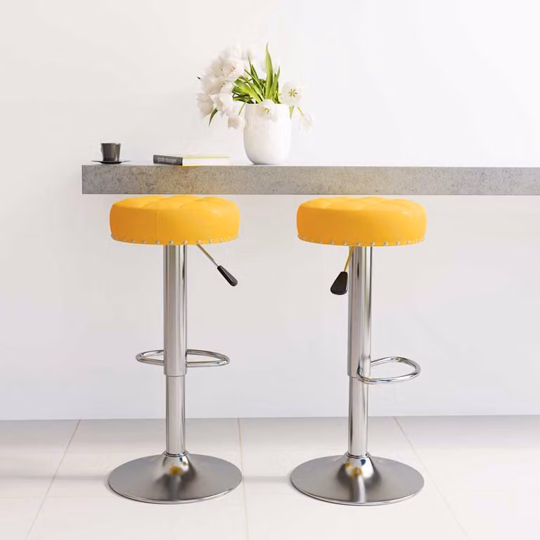 Set di 2 sgabelli da bar vidaXL in tessuto giallo con base girevole a 360 gradi