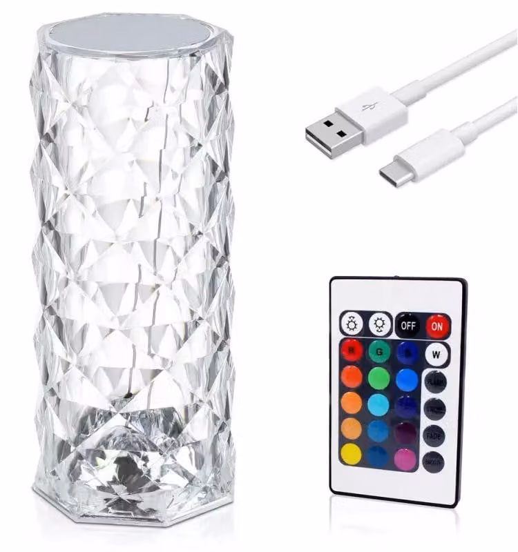 Lampada da tavolo LED in cristallo, 16 colori