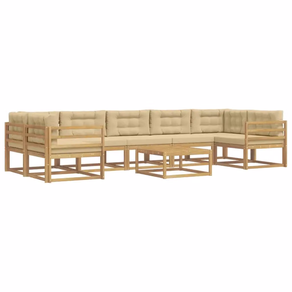 Set di divani da esterno a L con tavolino vidaXL in legno di acacia, colore bianco, beige e marrone, composto da 6 pezzi con cuscini inclusi – 2