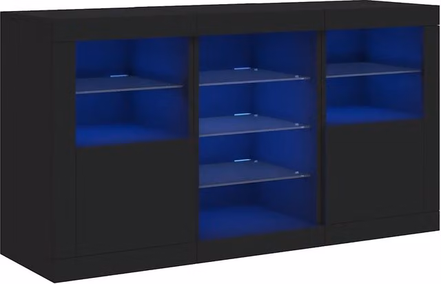Credenza | Madia | Buffet da pranzo | Armadio da pranzo con Luci LED Nera 123x37x67 cm
