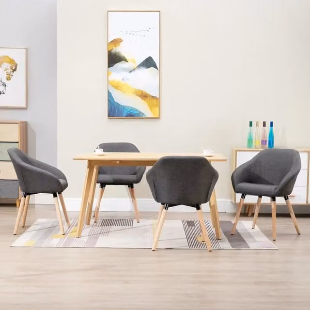 Set di 4 sedie da pranzo vidaXL in tessuto grigio con struttura in legno e metallo per soggiorno e cucina – 1
