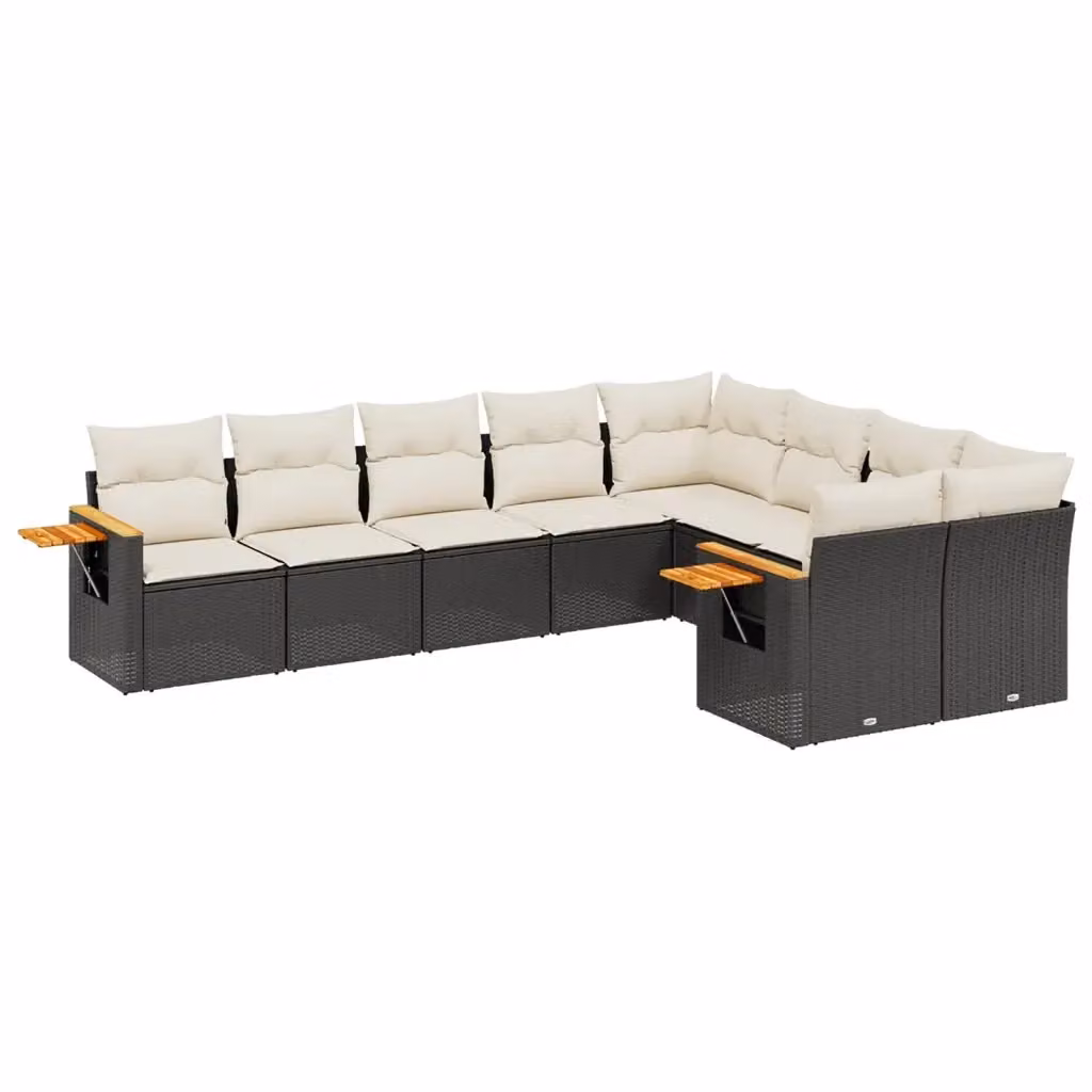 Set di divani da giardino vidaXL in polyrattan nero con cuscini, tavolino e sedute a forma di U per esterno – 2
