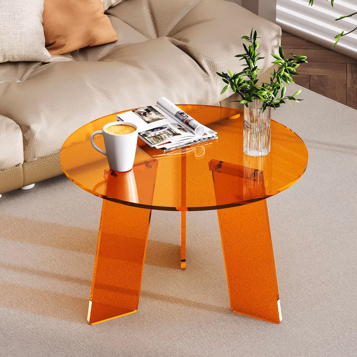 SolidKeus - Tavolino rotondo in acrilico, ideale per soggiorno e camera da letto