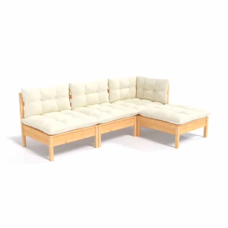Set Salotto da Giardino 4 pz con Cuscini Crema in Legno di Pino