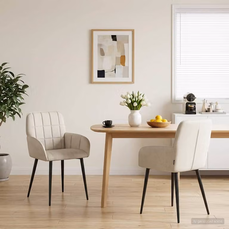 Set di 2 sedie da pranzo moderne vidaXL in velluto color beige L: 56.5 cm, P: 50 cm, H: 85 cm