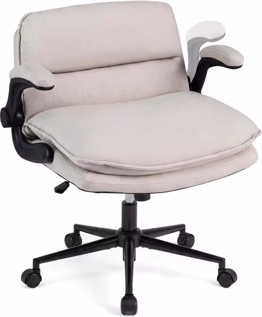 Sedia da Ufficio e Poltrona Relax COSTWAY Beige con Braccioli Ribaltabili, Funzione Dondolo e Ruote, Portata 150 kg