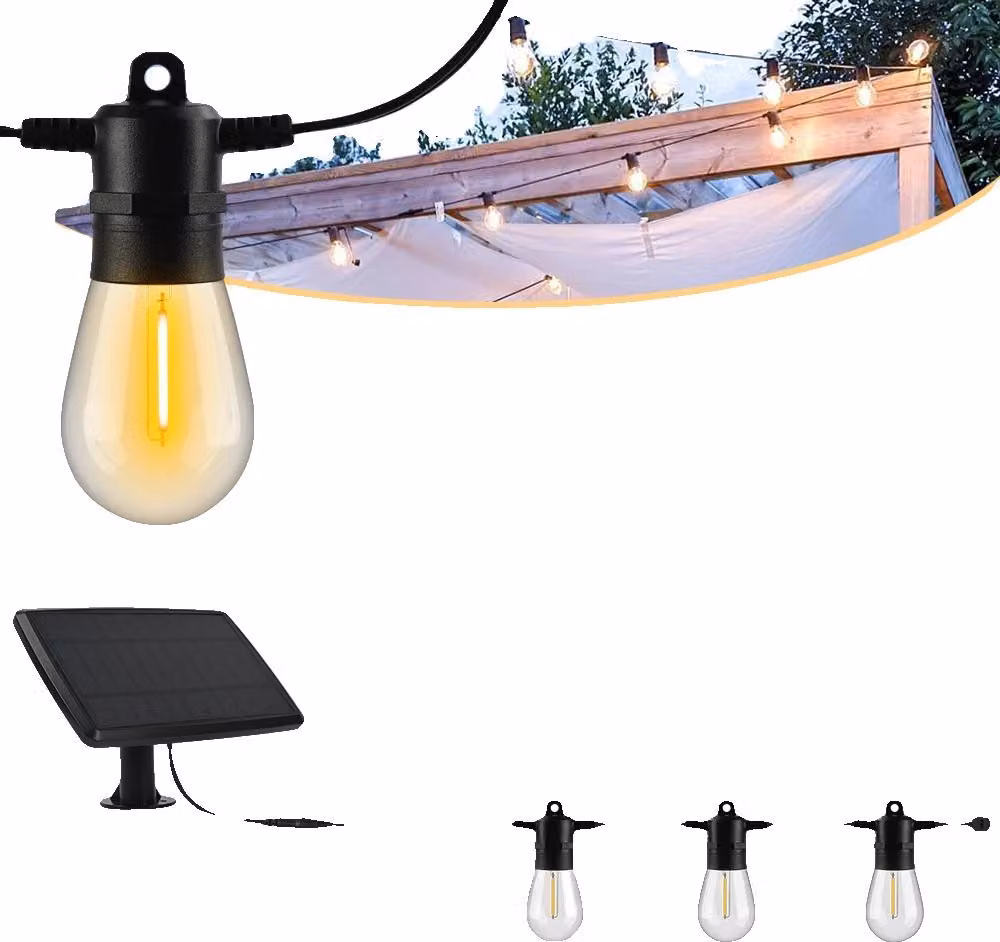 Catena luminosa solare, lunghezza 15 metri, lampadine impermeabili e infrangibili, luce calda 15M