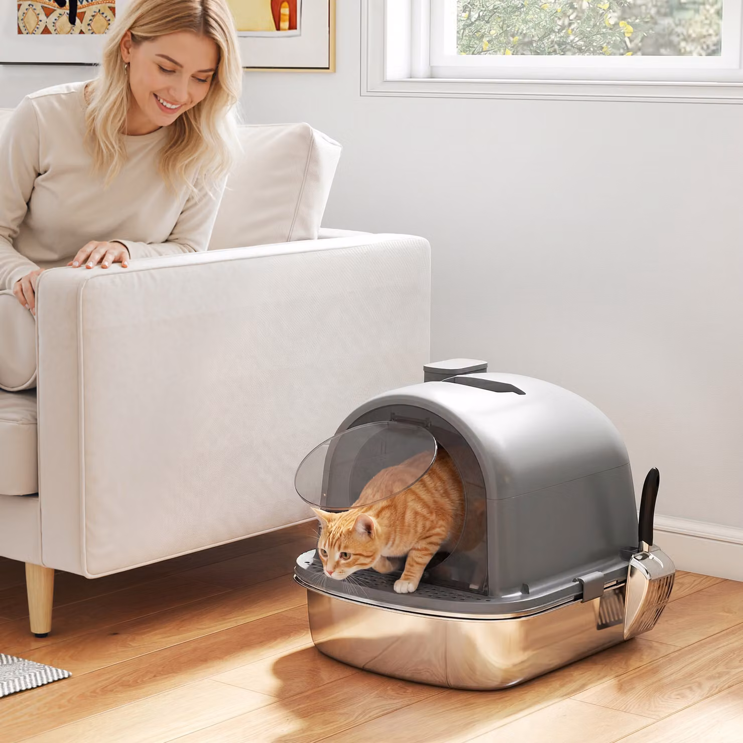 Lettiera per gatti PawHut in acciaio inossidabile con coperchio e sacchetto deodorante, grigio scuro, L: 52,4 cm, P: 41,3 cm, H: 39,9 cm – 2