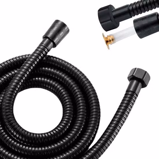 Tubo flessibile universale per soffione doccia, 2,0 m, acciaio inossidabile, nero, regolabile, attacco da 1/2 pollice