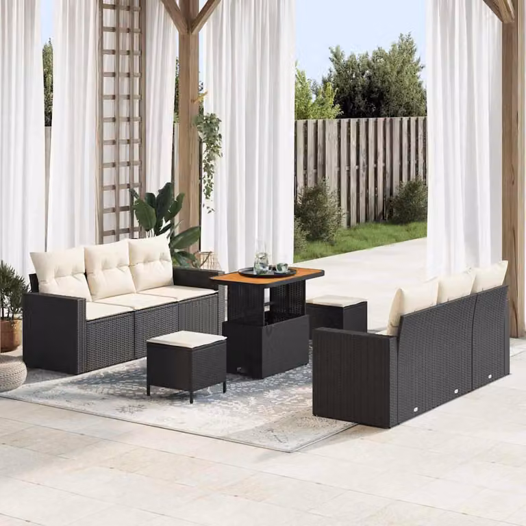 Maison Exclusive - Set da giardino composto da 9 pezzi, divano in rattan sintetico nero