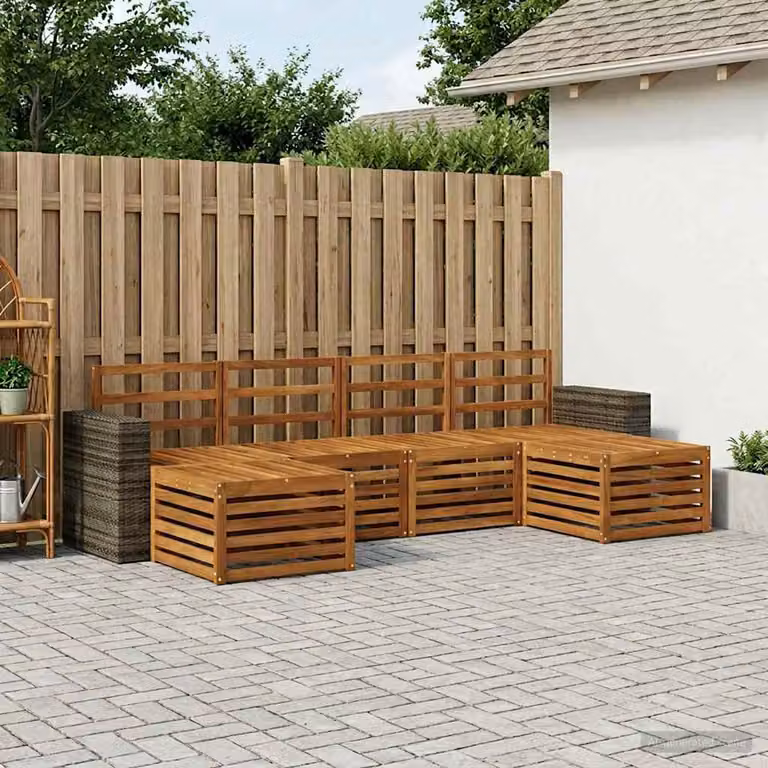 Set di divani da esterno vidaXL 6 pz a forma di L in legno di acacia marrone con pouf e moduli angolari