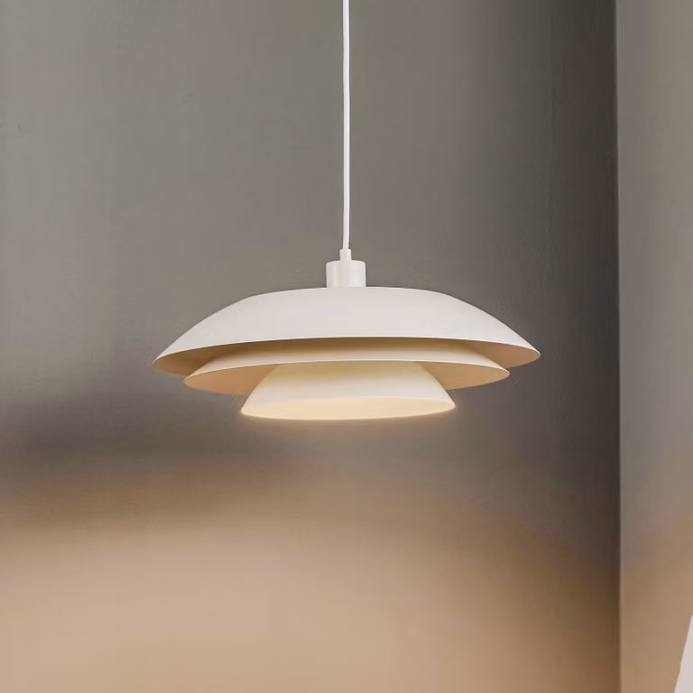 Dyberg Larsen Lampada a sospensione DL45, dimmerabile, Bianco / Opale, Soggiorno / Sala da pranzo, Metallo, Scandinavo, Lampada a sospensione