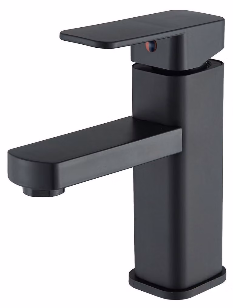 Miscelatore monocomando per lavabo, finitura nera, acciaio inossidabile, bocchetta di scarico da 90 mm