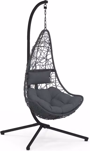 IDMarket - Poltrona sospesa a mezzaluna in rattan traforato grigio con cuscino grigio
