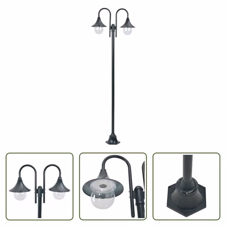 The Living Store Dissuasore da giardino E27 220 cm in alluminio a 2 lanterne verde scuro