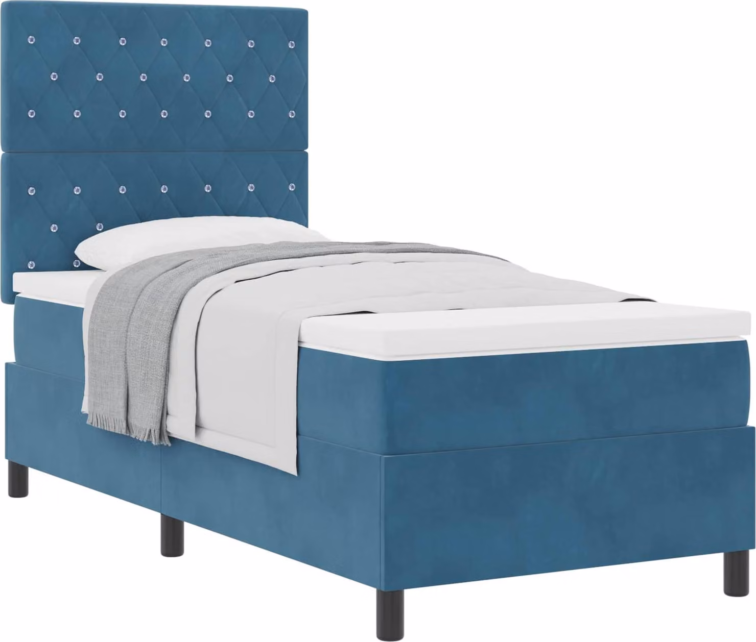 Letto a molle con materasso Blu Scuro 100 x 200 cm Velluto