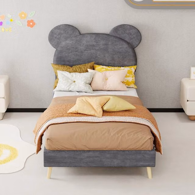 letto imbottito tessuto metallo grigio 90 x 200 cm