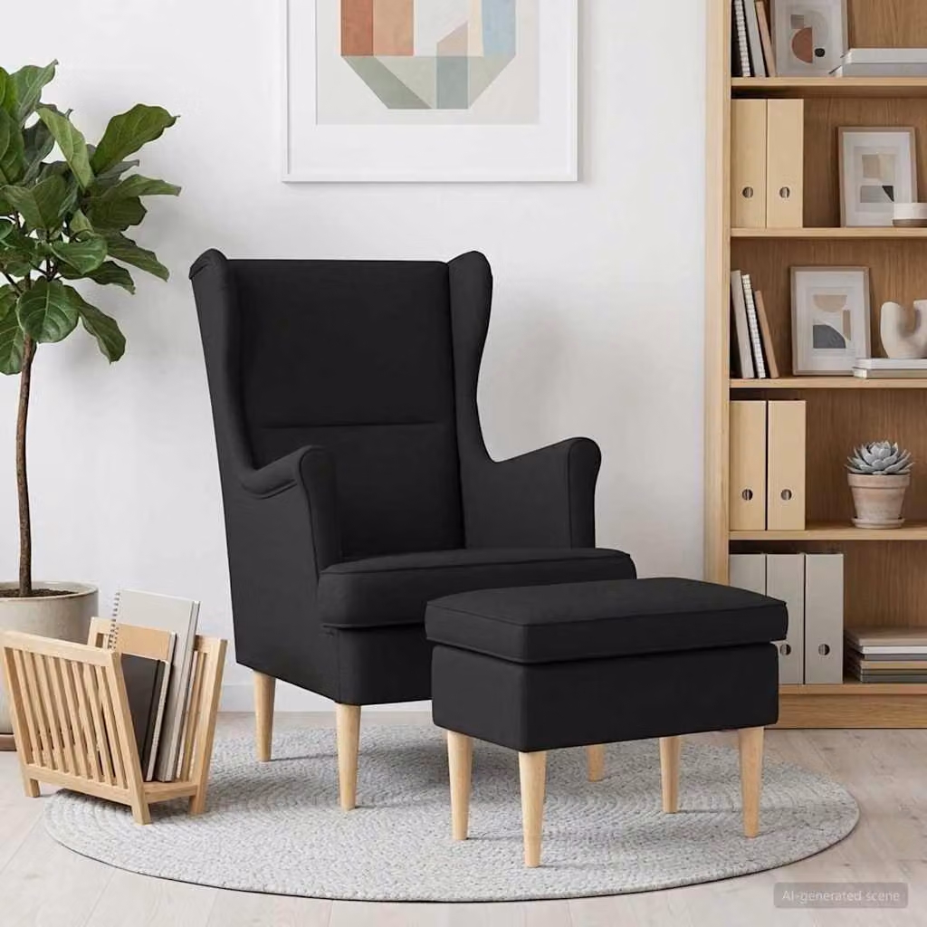 Set di Poltrona con Ottomano vidaXL in Tessuto Nero per Soggiorno e Camera da Letto