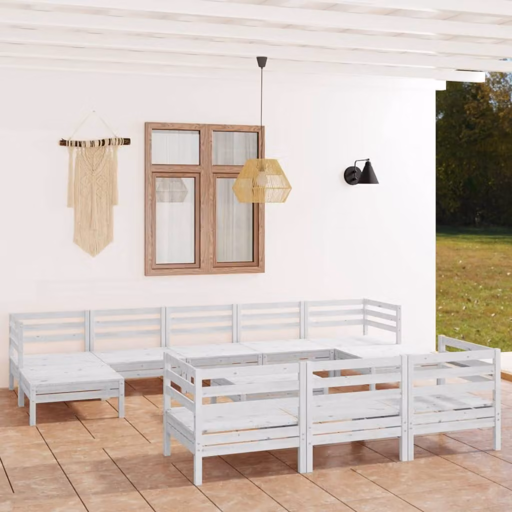Maison Exclusive - Set Salotto da Giardino 11 pz in Legno Massello di Pino Bianco