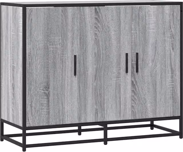 Credenza Buffet in Legno Multistrato e MDF Grigio Sonoma, Stile Industrial, L 94 cm x P 35 cm x H 76 cm