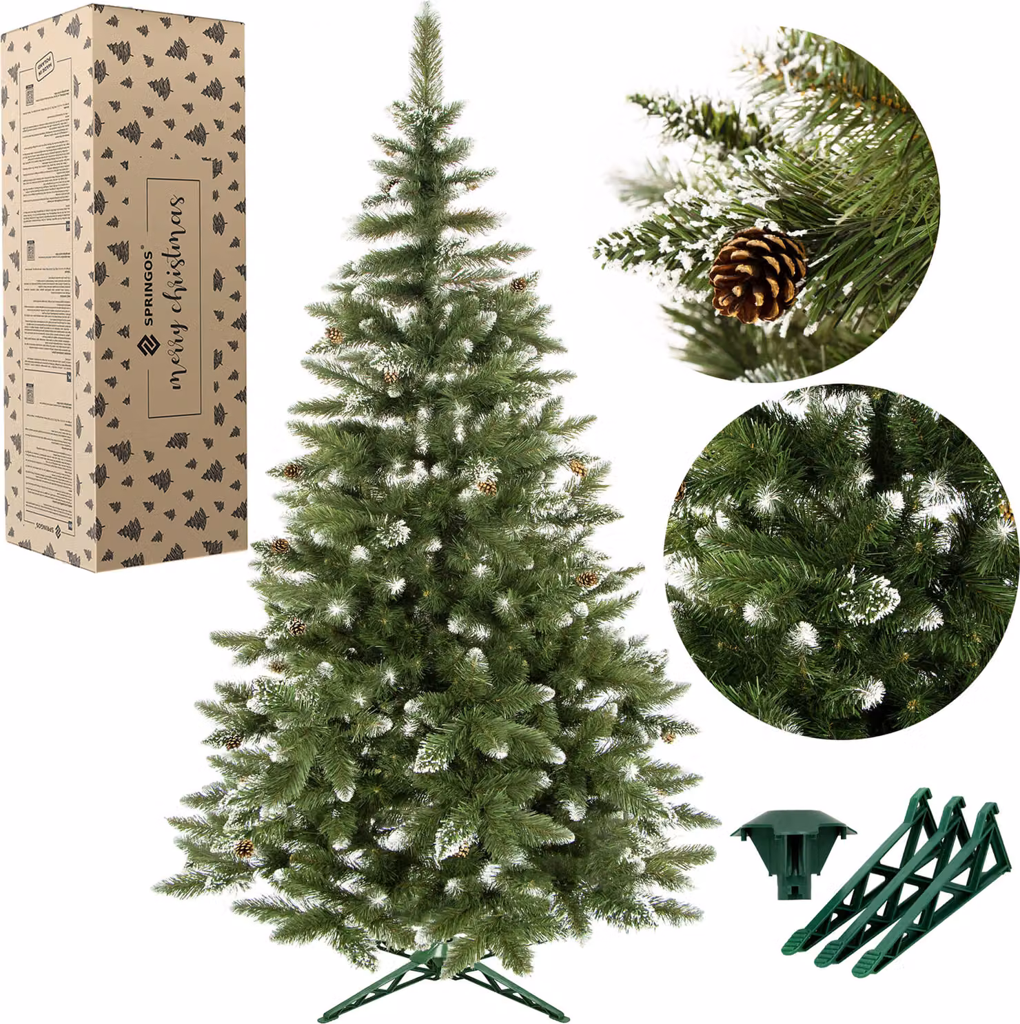 Albero di Natale artificiale pino diamante neve artificiale coni veri 200 cm