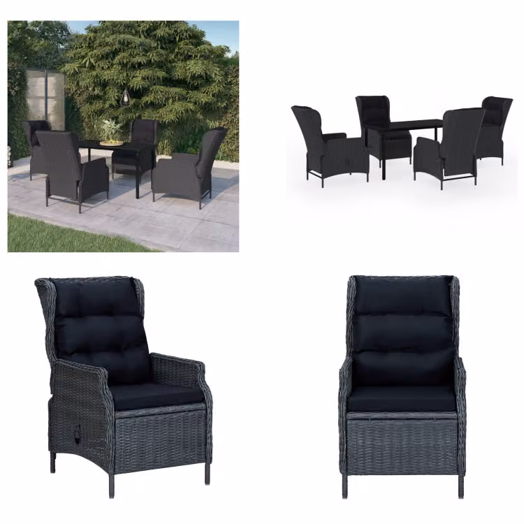 vidaXL Set da pranzo da giardino 5 pezzi grigio scuro - Set da pranzo da giardino - Set da pranzo in polirattan - Set da pranzo da esterno