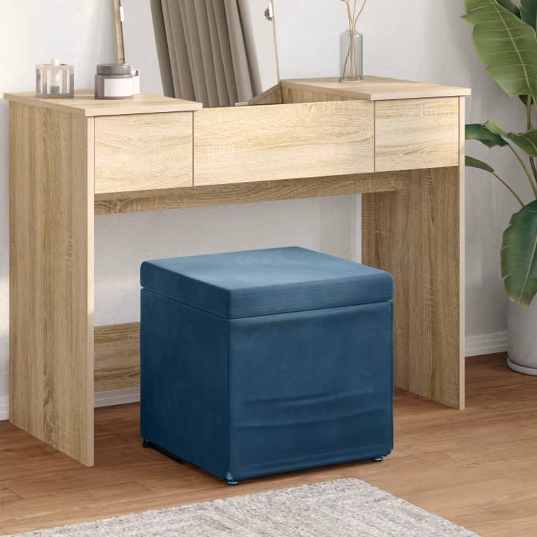 vidaXL Pouf Cubo in Velluto Blu con Struttura in Legno MDF