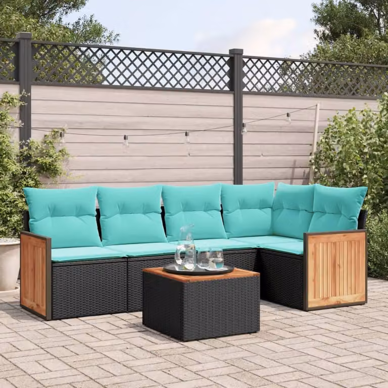 Maison Exclusive - Set di 6 divani da giardino con cuscini, polyrattan nero