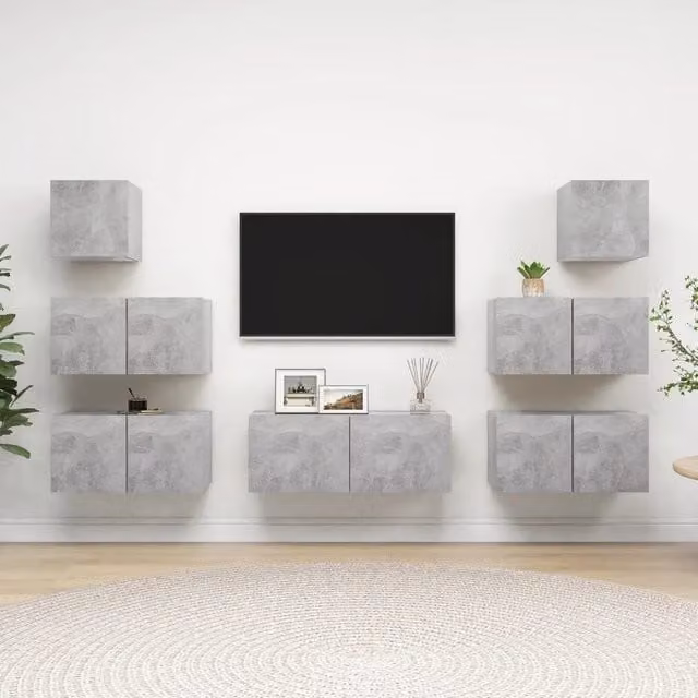 Set di Mobili Porta TV 7 pz-Credenza per TV Grigio Cemento in Legno Multistrato 834606