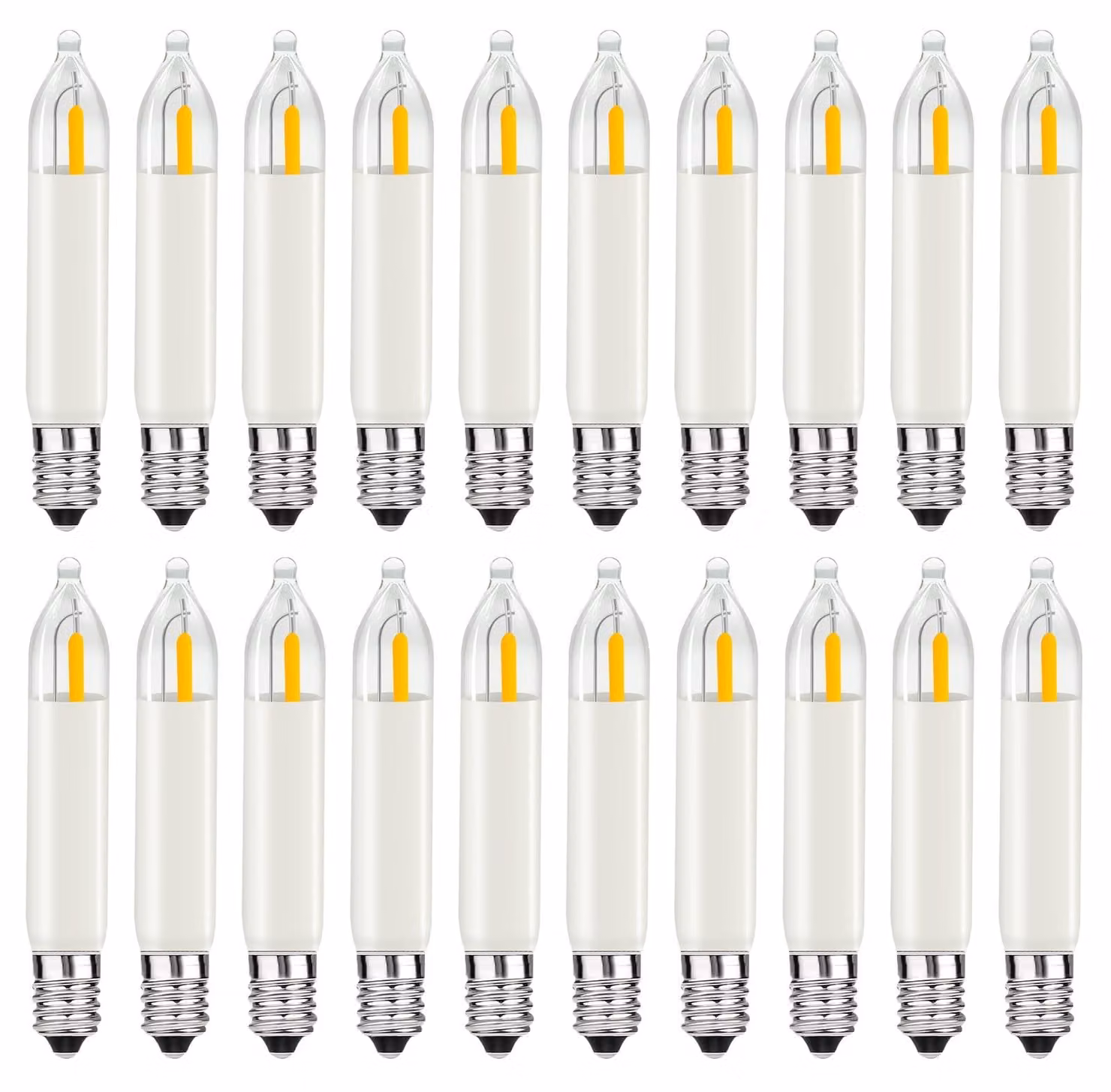 Confezione da 20 lampadine a LED a forma di candela, luce bianco caldo 2100 K, tensione AC 14-55 V