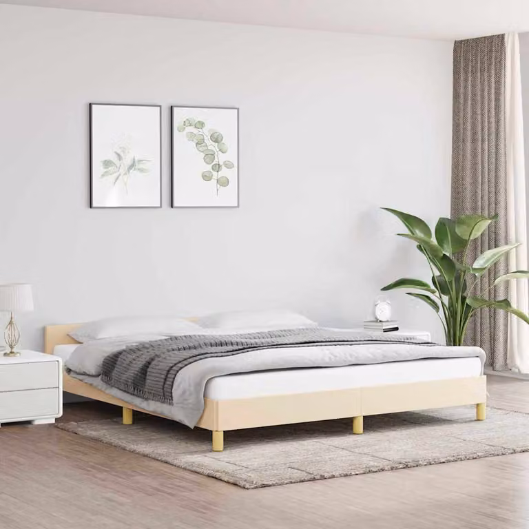 vidaXL Giroletto imbottito in tessuto beige con doghe in legno L/P: 160 x 200 cm