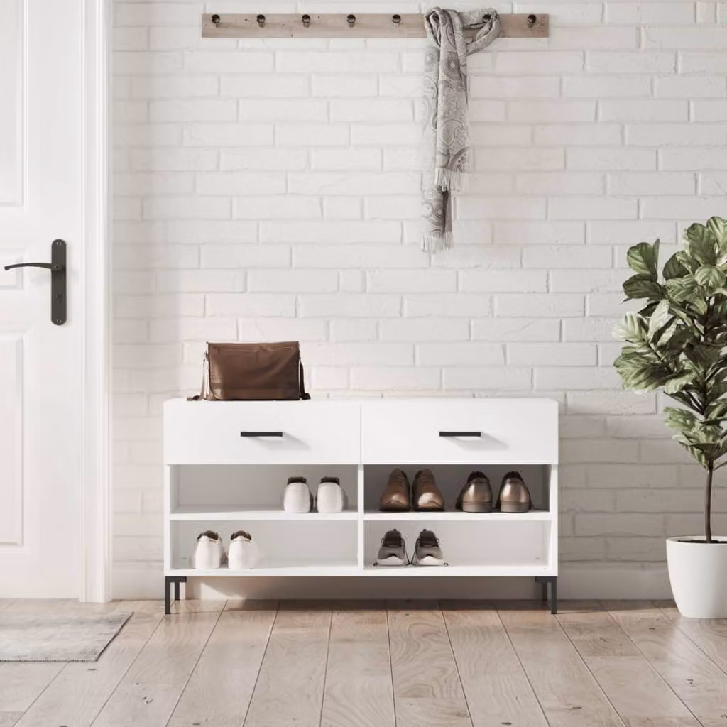 vidaXL Panca Porta Scarpe Bianca in Legno e Metallo L: 102 cm, P: 35 cm, H: 55 cm