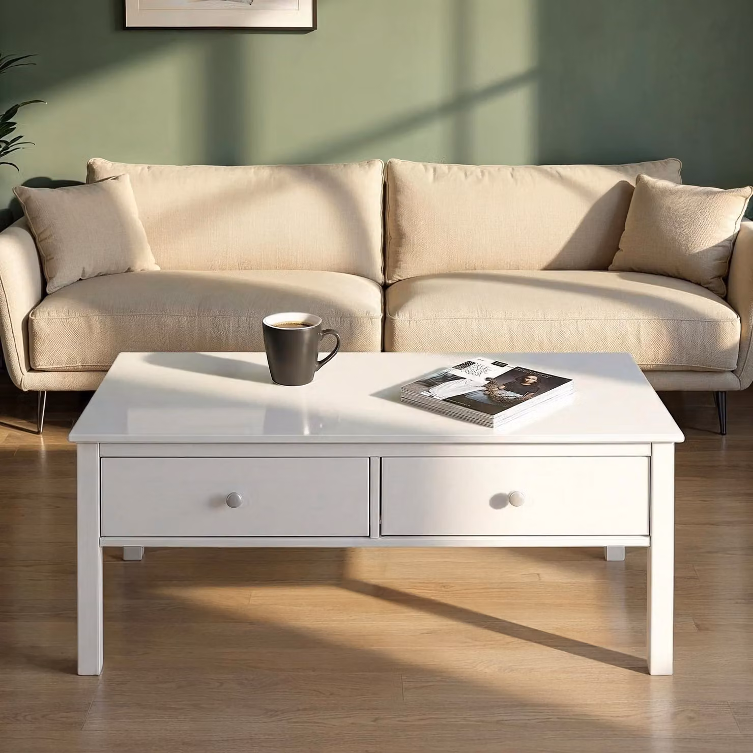 Tavolino da salotto Inter Link in legno massello di pino, con cassetto – Colore: rovere