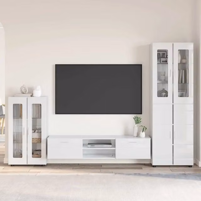 Set mobile TV FLORIN 3 pz Bianco Lucido Legno ingegnerizzato 3397978