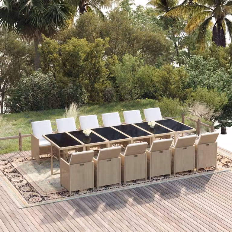 Maison Exclusive - Set da pranzo da giardino da 13 pezzi con cuscini in polyrattan beige