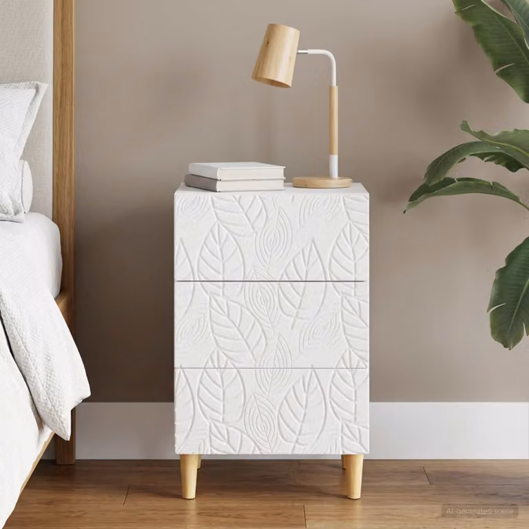Comodino moderno vidaXL in legno bianco e marrone con cassetti soft-close, L: 43 cm, P: 39,5 cm, H: 66,5 cm