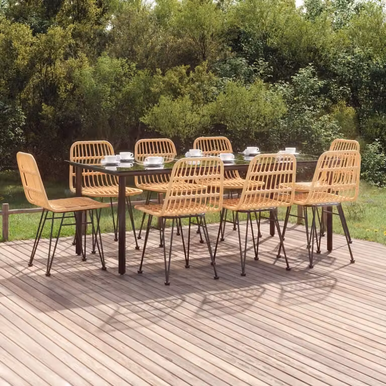 The Living Store 9 pezzi. Set da pranzo da giardino Poly Rattan