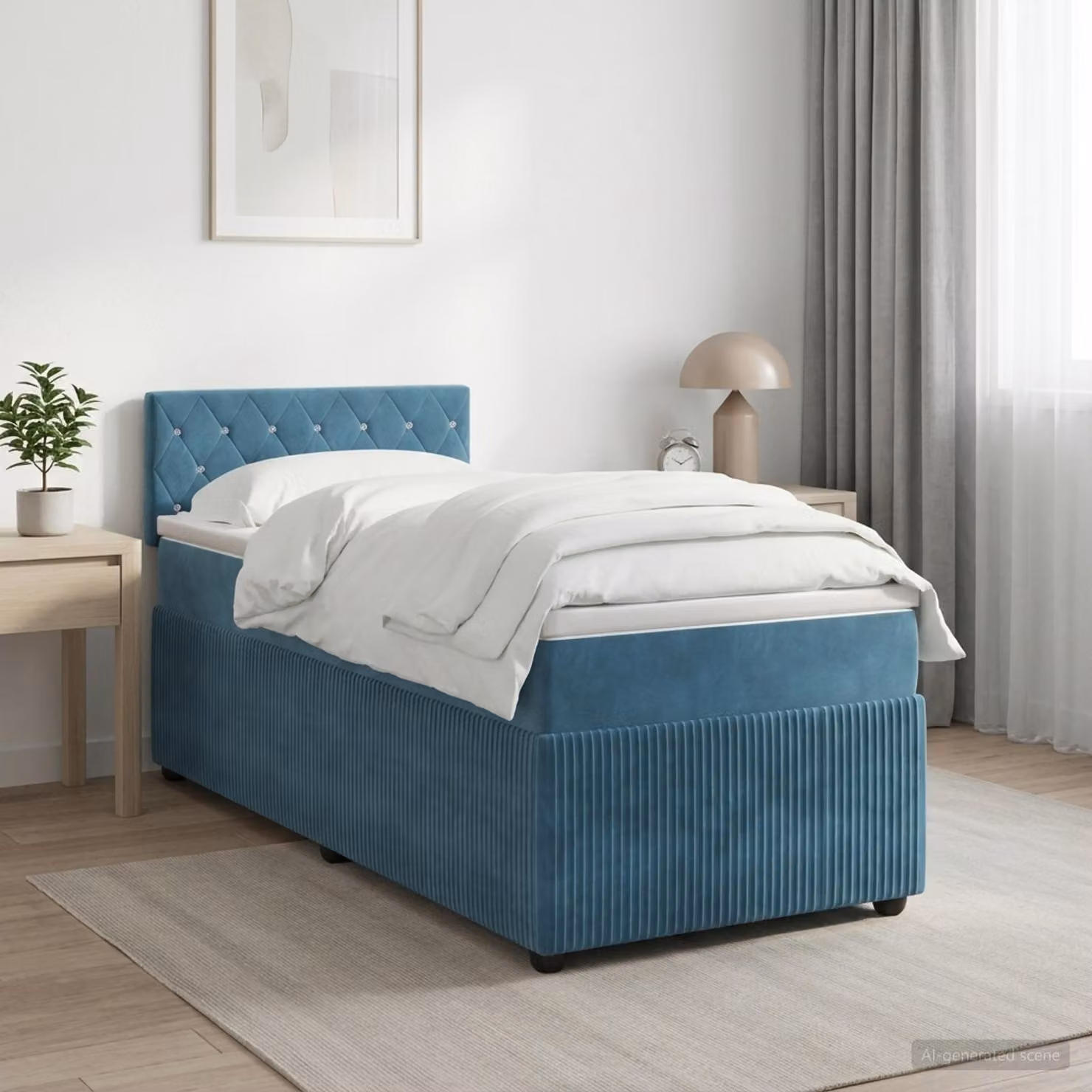 Letto box spring con materasso vidaXL in velluto blu scuro con molle a tasche e schiuma, L 90 cm x P 190 cm