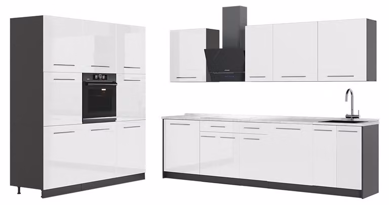 Cucina componibile Vicco Fame-Line Bianco lucido/Antracite 460 cm, PL Marmo, Model 63775