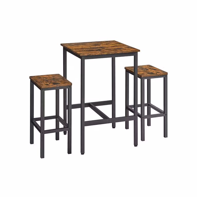 Set di Tavolo da Bar con 2 Sgabelli Marrone Vintage, Marrone Vintage, Nero