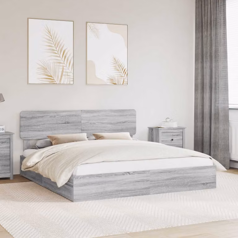 Letto con contenitore vidaXL in legno Sonoma grigio, L/P/H: 200 x 200 x 90 cm