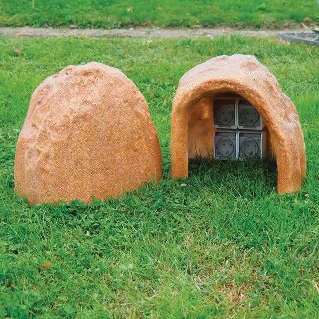 Nicchia Rocciosa Artificiale da Giardino 35x33 cm con 4 Prese Elettriche in Vetroresina