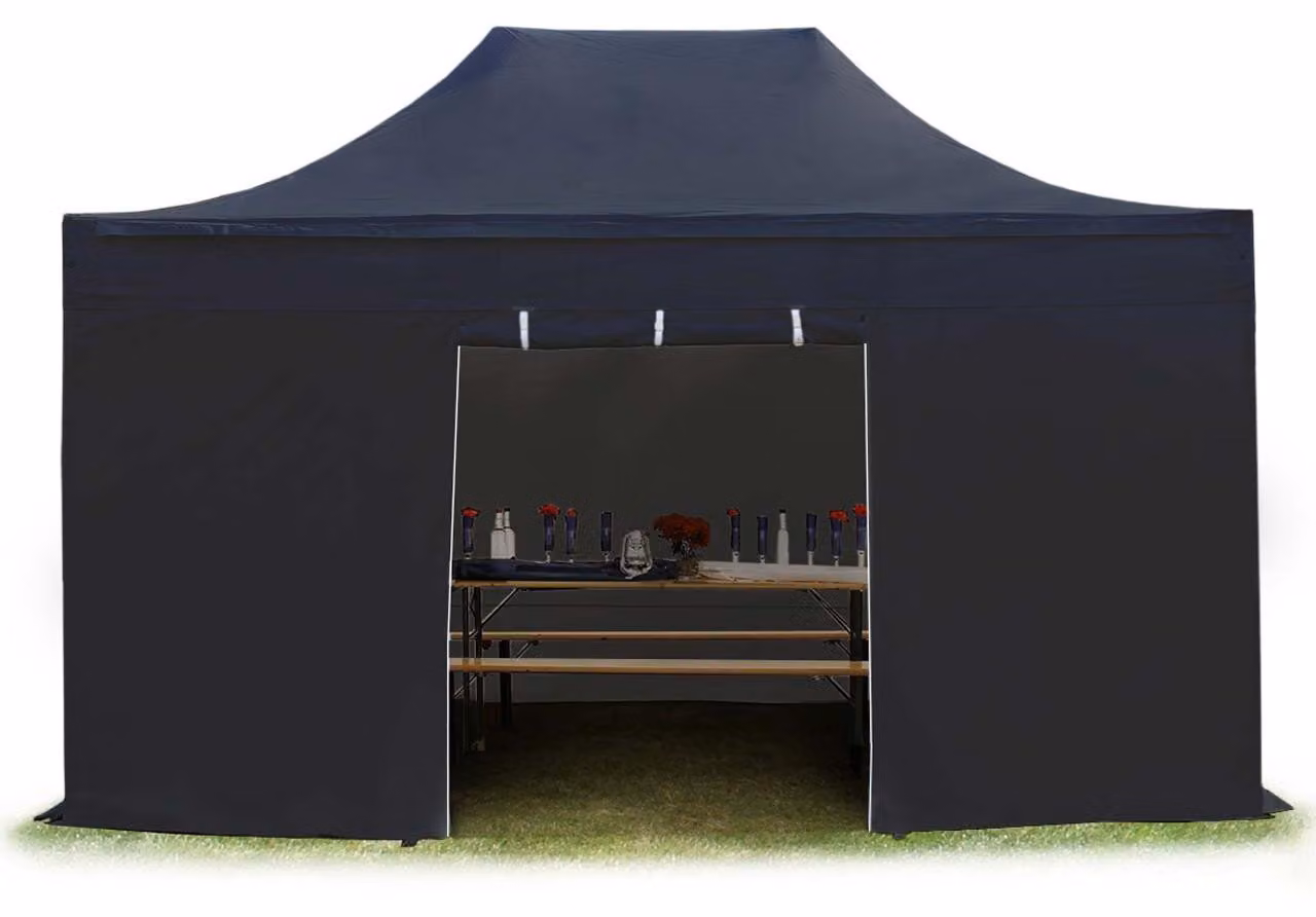 TOOLPORT 3x4,5m gazebo pieghevole con laterali, PREMIUM acciaio, nero