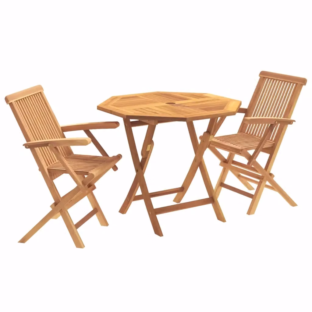 Set Bistro da Giardino Pieghevole 3 Pezzi vidaXL in Legno di Teak Marrone – 2
