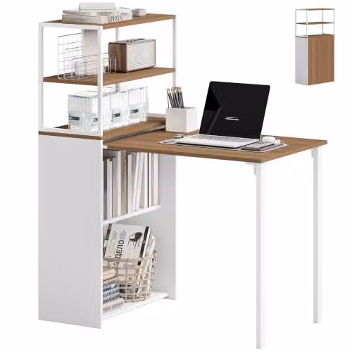 HOMCOM Scrivania pieghevole con libreria 4 ripiani da studio, naturale