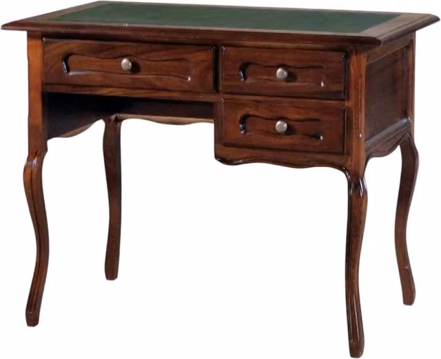 Scrivania con 3 cassetti in legno e piano in pelle Arte Povera color noce, Mobili 2G, L: 100 cm, P: 60 cm, H: 79 cm – 2