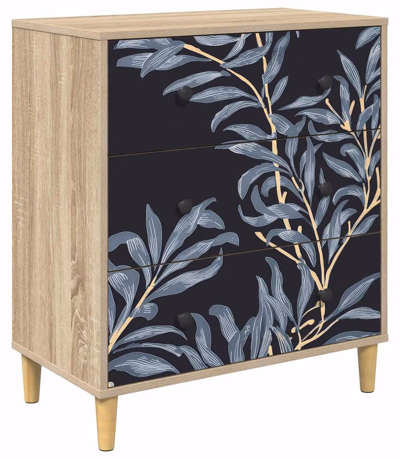 Comodino DOKKUM, motivo a righe blu, 66 x 36,5 x 75 cm, finitura Sonoma