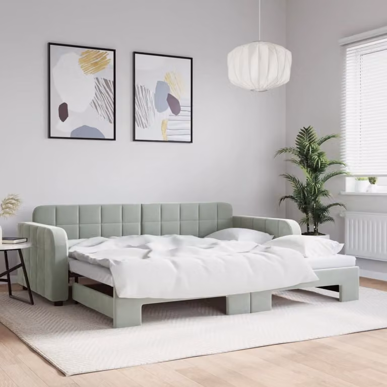 vidaXL Divano Letto con Letto Estraibile in Velluto Grigio Moderno L/P: 90 x 200 cm