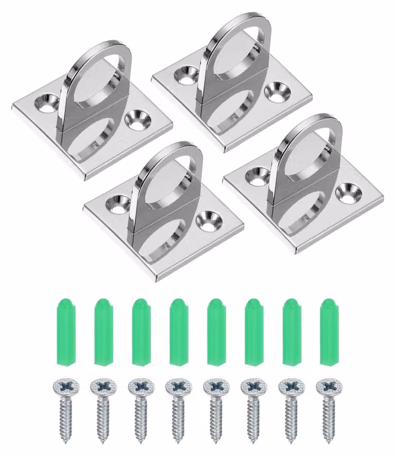 Set di 4 ganci a "U" in metallo, color argento, diametro dell'anello: 21,7 mm